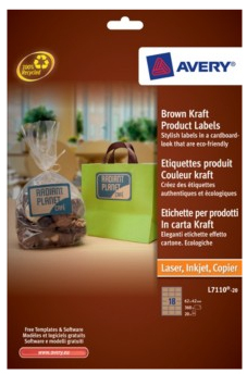 Etichette Avery carta Kraft rettangolari L7110-20fogli (18 etichette/foglio 62x42) [L7110-20]