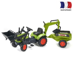 Trattore a pedali Claas Celtis con escavatrice, pala e rimorchio - Falk [2040N]