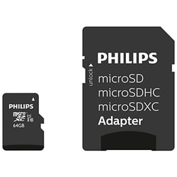 64GB Scheda microSDXC Philips Class 10 UHS-I U1 incl. adatt. [FM64MP45B/00]