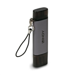 Lettore di schede Lindy USB 3.2 MicroSD/SD con connessioni USB-C e trade/USB A Nero/Grigio [43335]