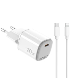 Alimentatore da rete Celly + Cavo da USB-C a Lightning 20W Bianco [UPTC1USBC20WCTL]