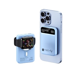 Batteria portatile Techly Wireless Magnetico 3 in 1 con LED 10.000 mAh 22,5W Azzurro