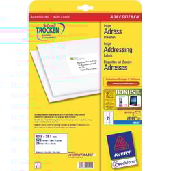 Etichette Avery inkjet bianche J8160-25fogli (21 etichette/foglio 63.5x38.1) quick dry [J8160-25]