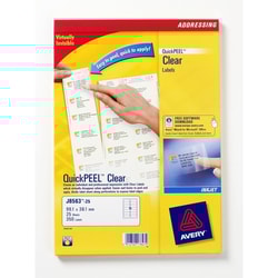 Etichette Avery inkjet trasparenti J8563-25fogli (14 etichette/foglio 99.1x38.1) Quickpeel [J8563-25]