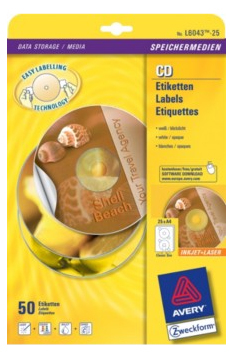 Etichette Avery laser bianche L6043-25 fogli (2 etichette/foglio) cd/dvd [L6043-25]