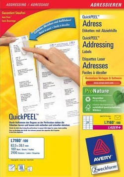 Etichette Avery laser bianche L7160-100 fogli (21 etichette/foglio 63.5x38.1) Quickpeel [L7160-100]