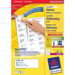 Etichette Avery laser bianche L7163-100 fogli (14 etichette/foglio 99.1x38.1) Quickpeel [L7163-100]