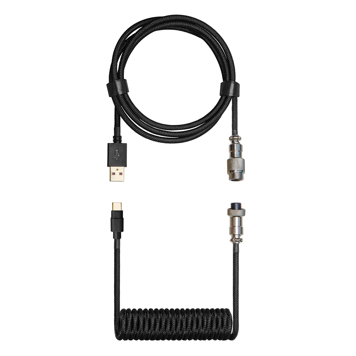 Cavo A Spirale USB-C Con Connettore Aviator Staccabile - Doppia Guaina Intrecciata Per Tastiera Meccanica Gaming (Nero/Spina Bianca) - 5